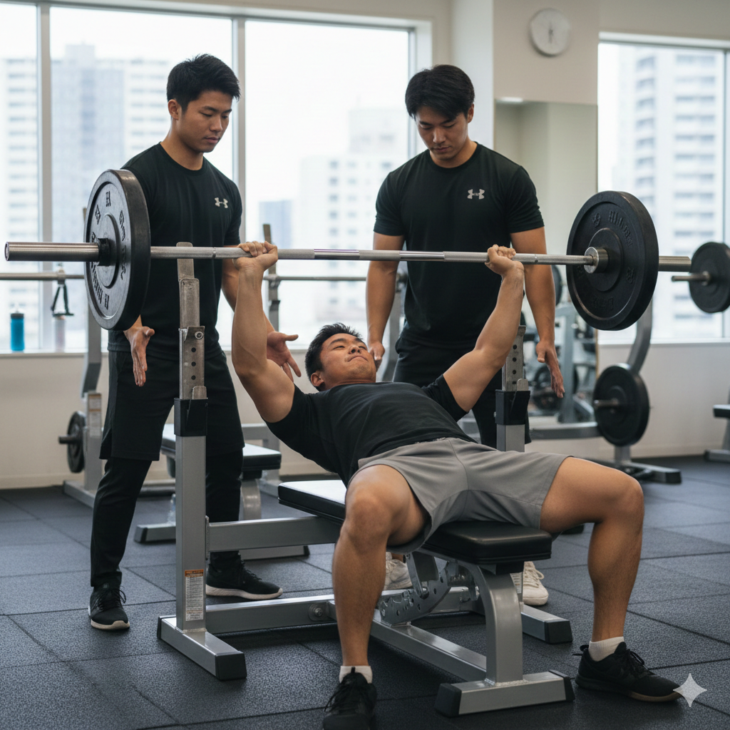 ベンチプレスする男性