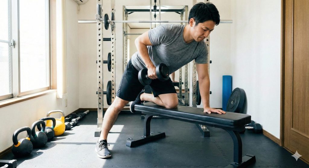 自宅でトレーニングする日本人男性