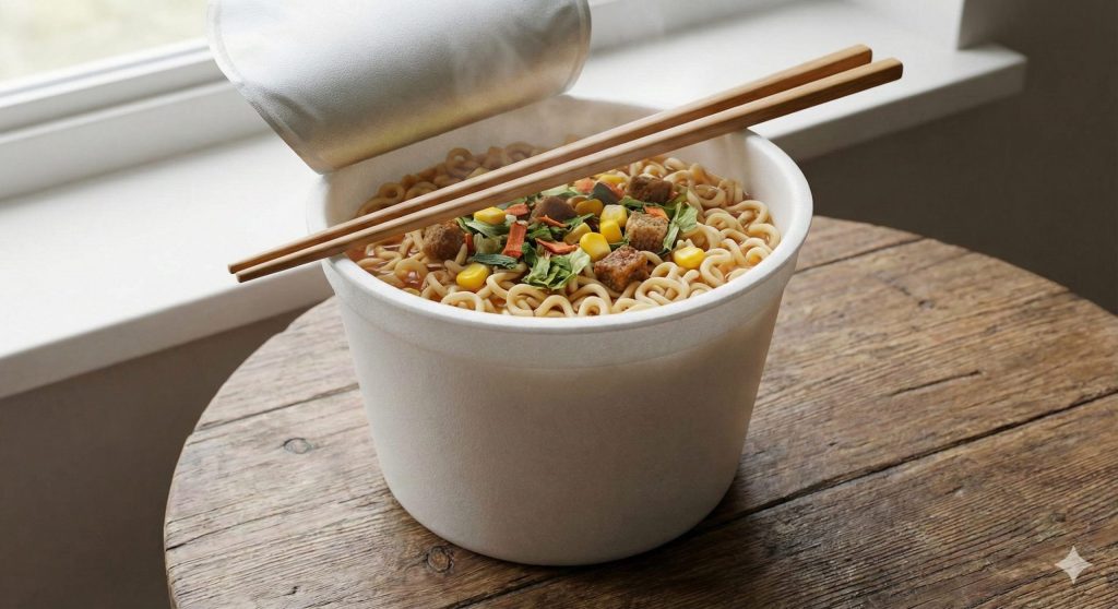 出来立てのカップラーメンの画像