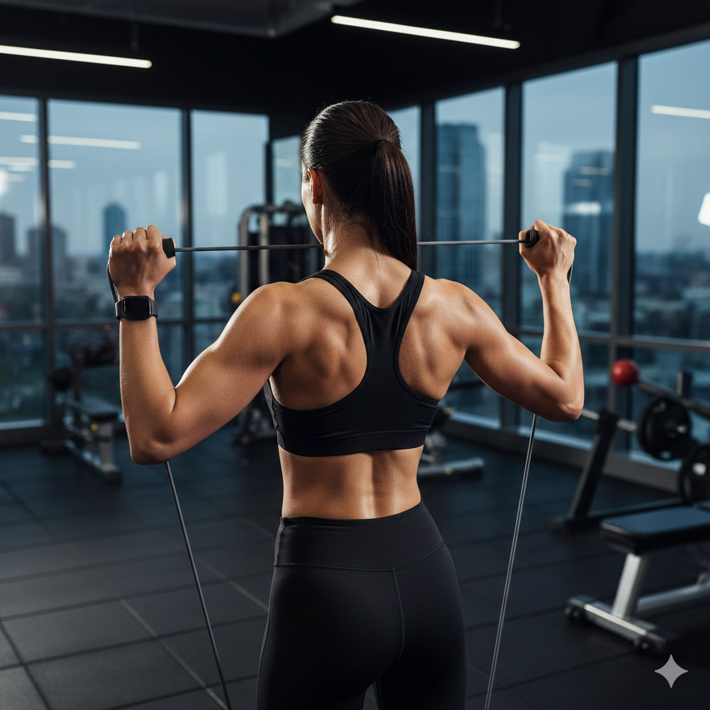 肩甲骨を寄せる女性