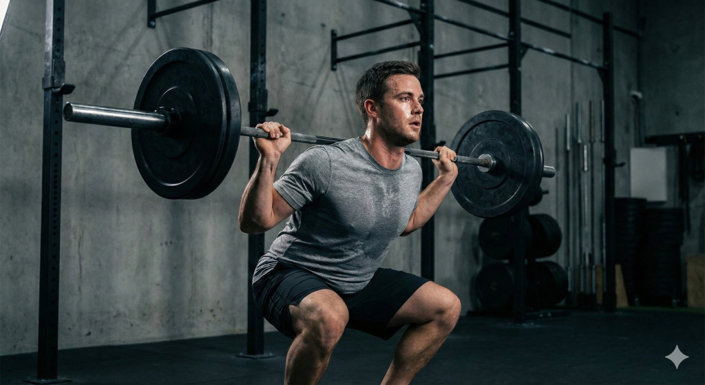 スクワットする男性