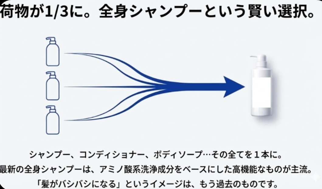 荷物が三分の一になる、全身シャンプーの選択肢