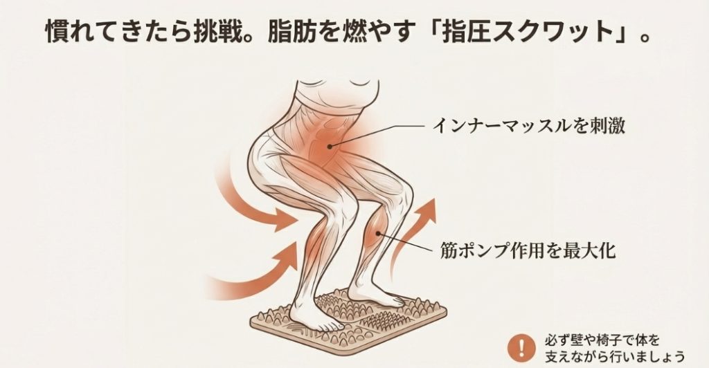 ダイエット効果を最大化する指圧ボードを使った足踏みとスクワットのやり方