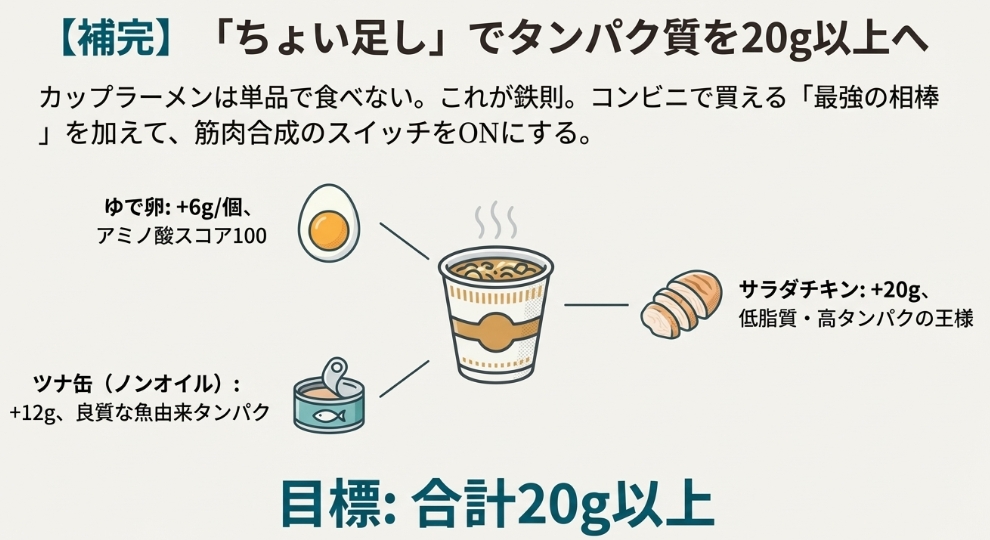 筋肉合成スイッチを入れるための、ゆで卵・ツナ缶・サラダチキンを使ったタンパク質追加戦略