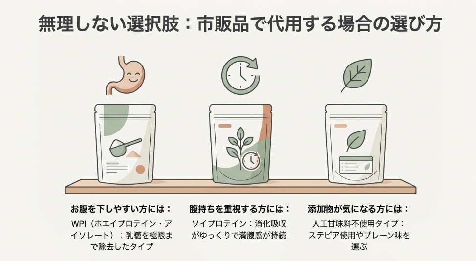 カーブスプロテインの代用として市販品を選ぶ際のポイント（WPI・ソイ・人工甘味料不使用）