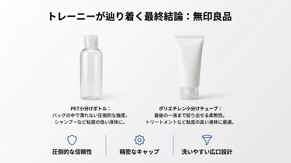 無印良品のPET小分けボトルとポリエチレンチューブの特徴と使い分け