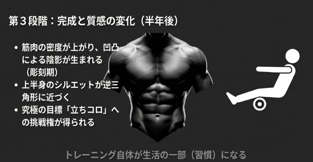 腹筋ローラー半年後の身体の変化とシックスパックの完成イメージ