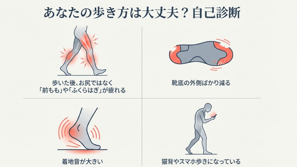 お尻が痩せない原因となる反り腰と前ももの張り・靴底の減り方