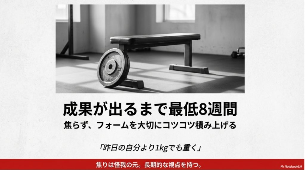 焦らずフォームを大切に最低8週間継続することの重要性