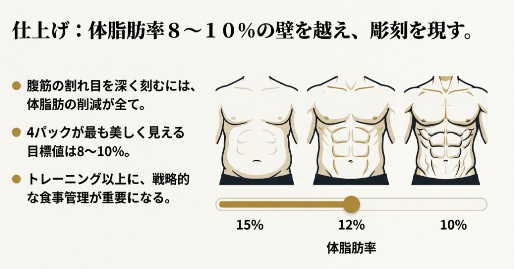 腹筋が割れて見える体脂肪率の段階別イラストと目標数値