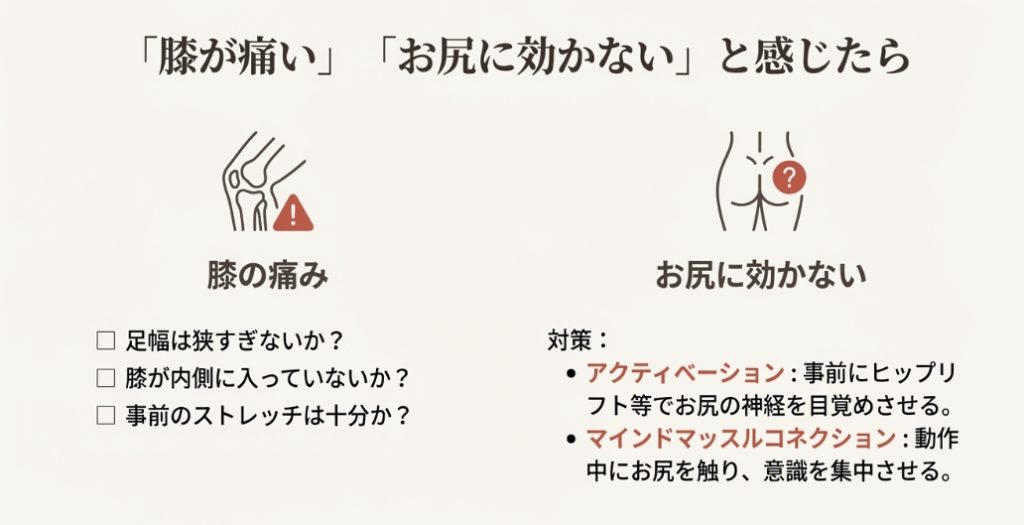 ブルガリアンスクワットで膝が痛む場合やお尻に効かない場合に確認すべき足幅やフォームの改善ポイント