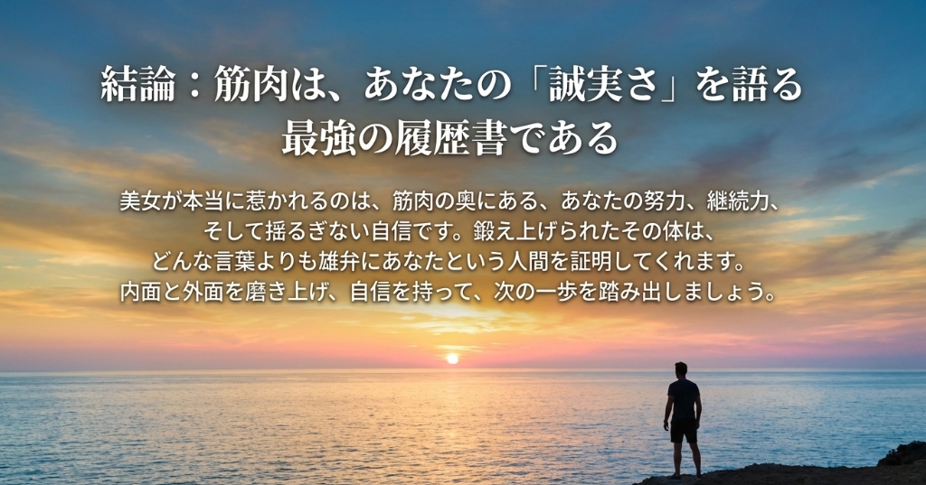美女が惹かれるのは筋肉の奥にある努力と継続力であるという結論メッセージ