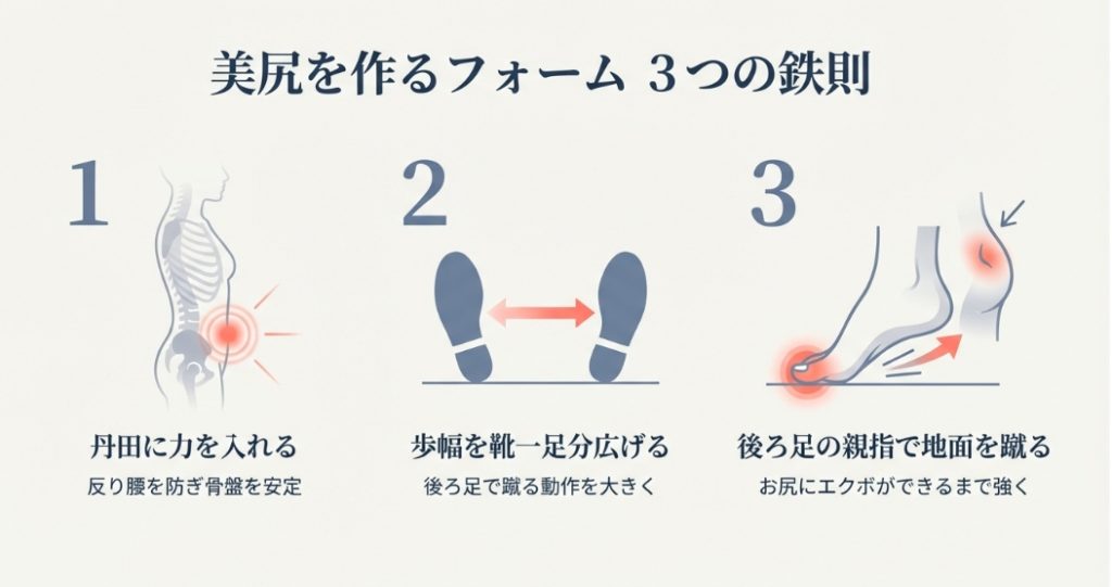 美尻を作るウォーキングフォーム3つのポイント（丹田・歩幅・蹴り出し）