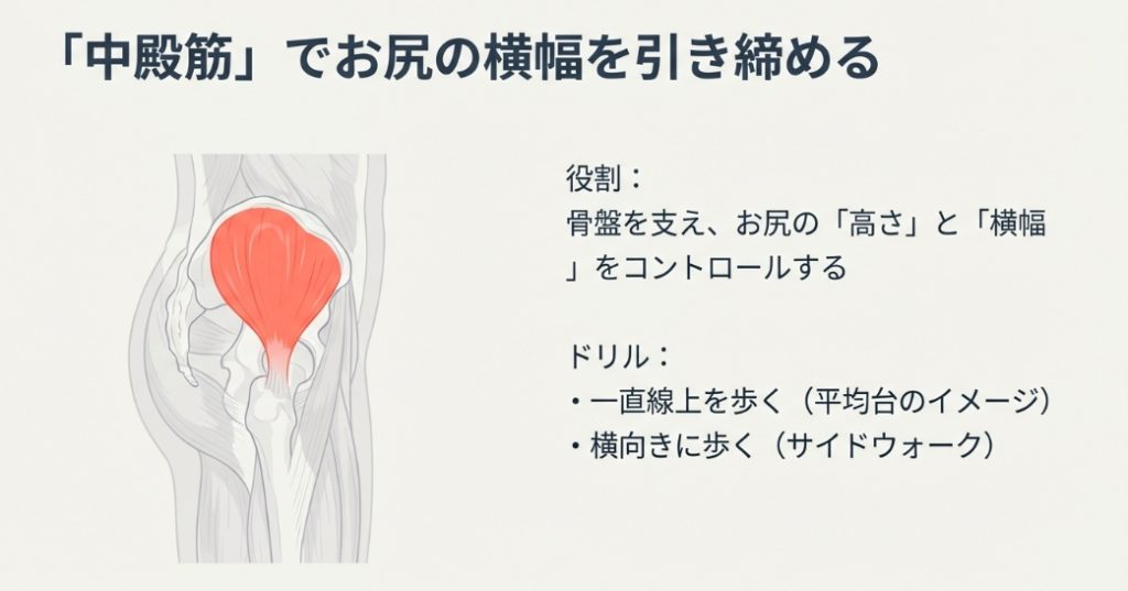 お尻の横幅を引き締め高さを出す中殿筋の位置