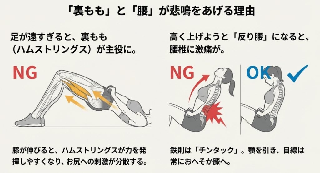 ヒップスラストで腰が痛くなる反り腰とチンタックの正しいフォーム図解
