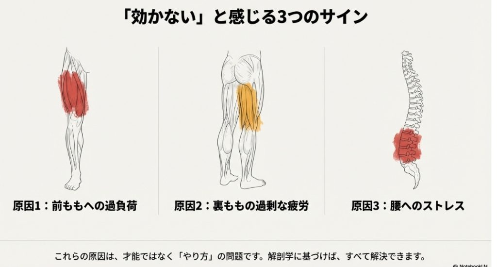 ヒップスラストでお尻ではなく前ももが痛くなる筋肉の図解