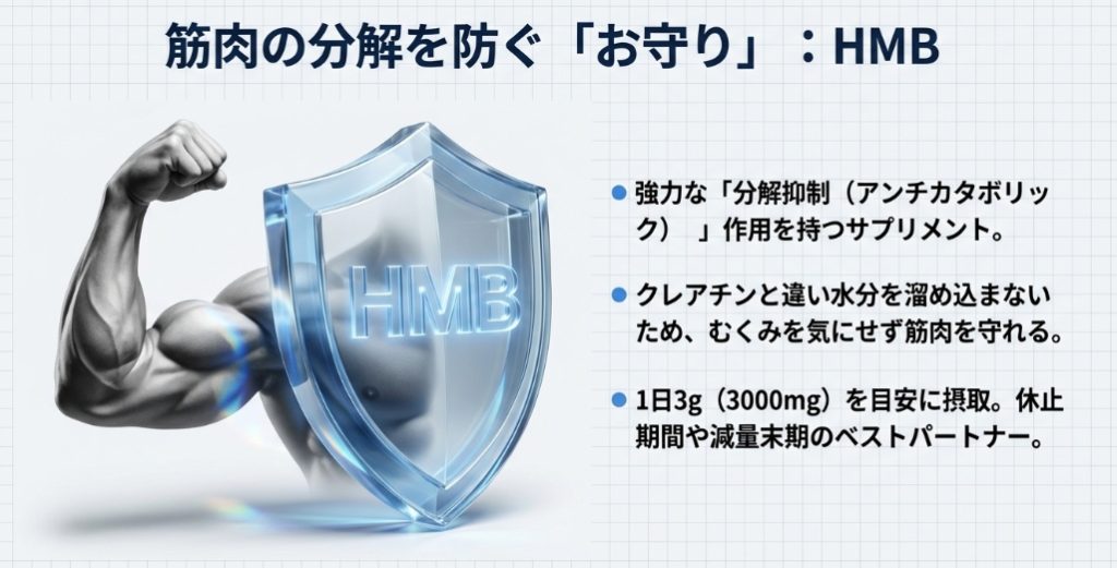 筋肉の分解を防ぐHMBサプリメントの効果イメージ