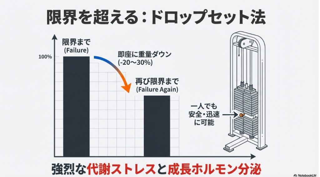 レッグプレスを用いたドロップセット法の重量設定グラフ
