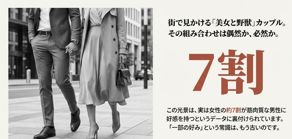 女性の約7割が筋肉質な男性に好感を持つというデータと「美女と野獣」カップルの考察