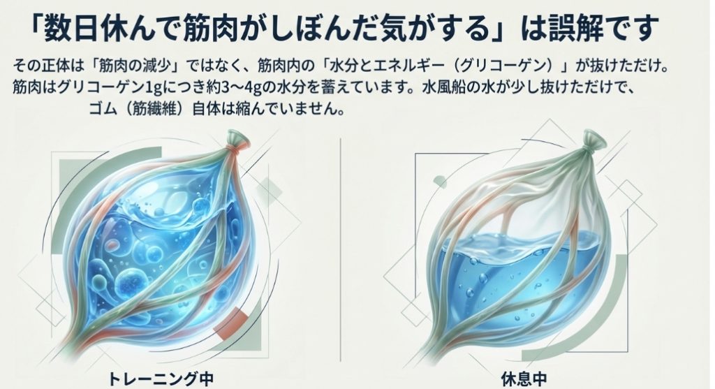 筋肉がしぼむ原因は筋繊維の減少ではなく水分とグリコーゲンの抜け
