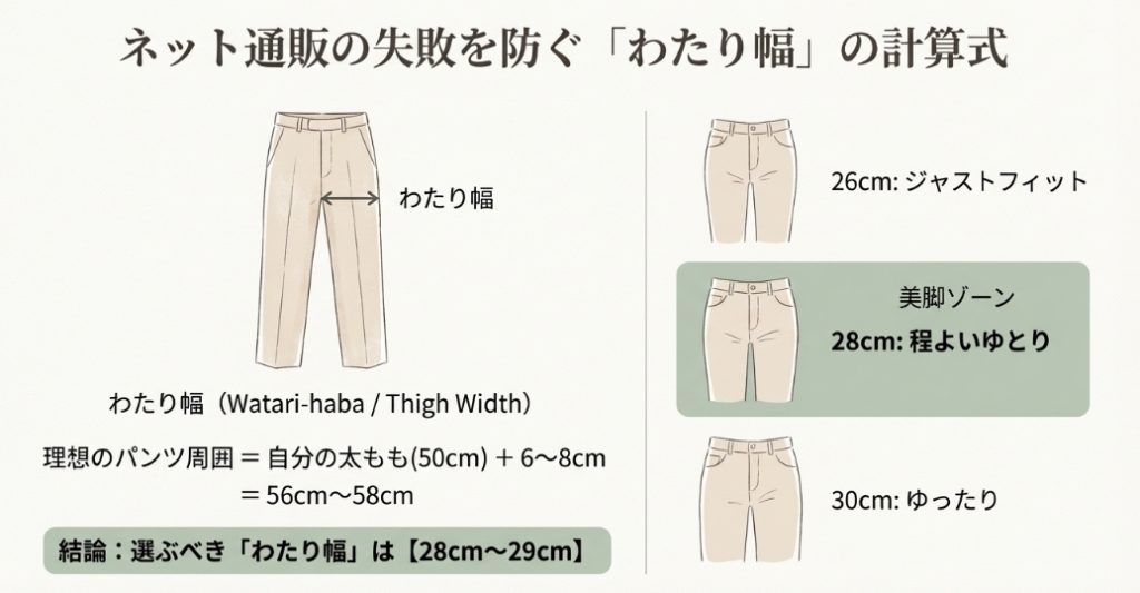 パンツのわたり幅の測定位置と理想サイズの選び方