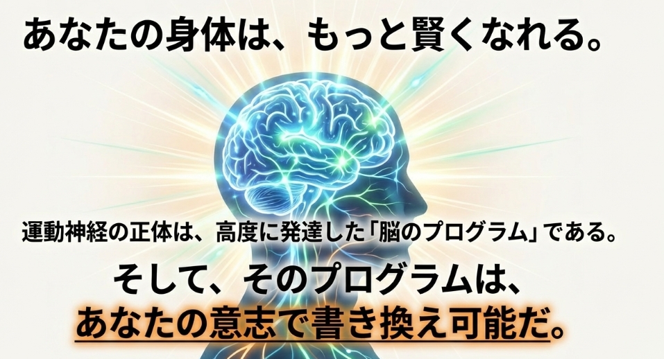 脳のプログラムは意志で書き換え可能であることを示す輝く脳のイメージイラスト