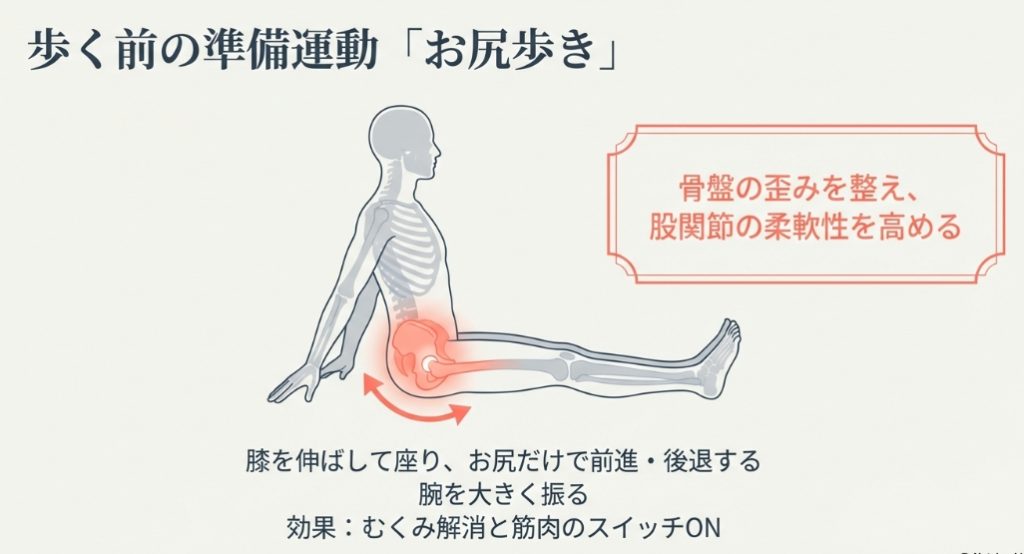 骨盤矯正と股関節の柔軟性を高めるお尻歩きのやり方