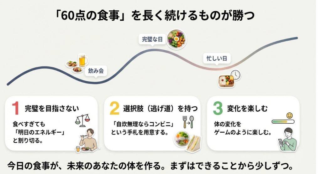 完璧を目指さず60点の食事を長く続けるための考え方と成功の秘訣