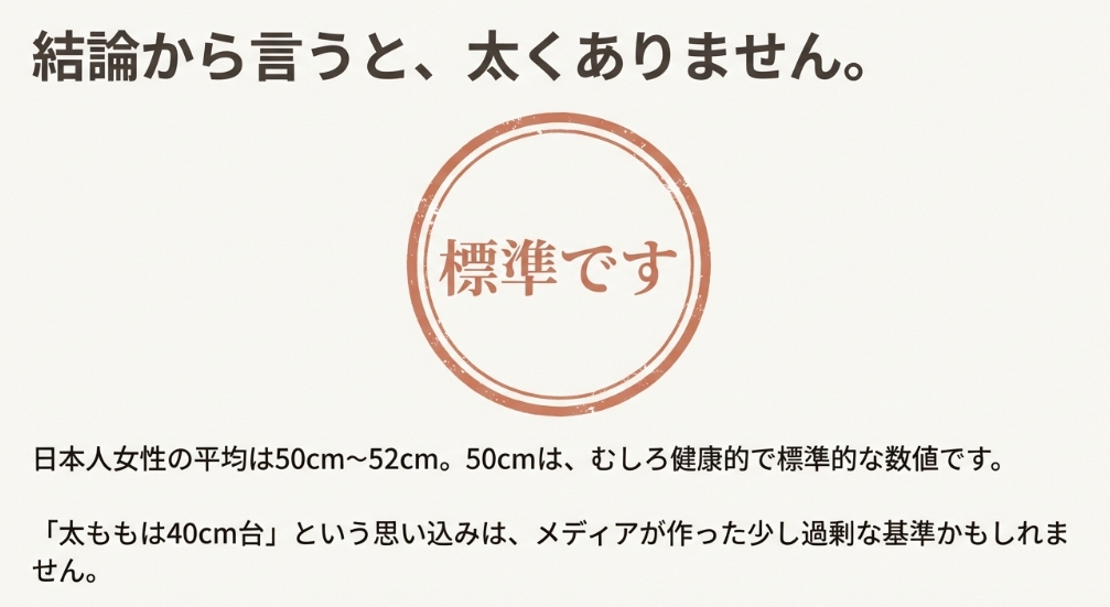 太もも50センチは日本人女性の標準サイズであることを示すスタンプ画像