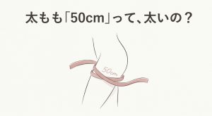 メジャーで太もも50センチを計測しているイラスト