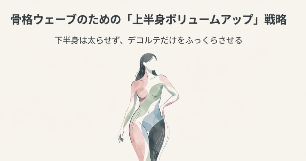 骨格ウェーブ体型の上半身にボリュームを出しメリハリを作るイメージイラスト