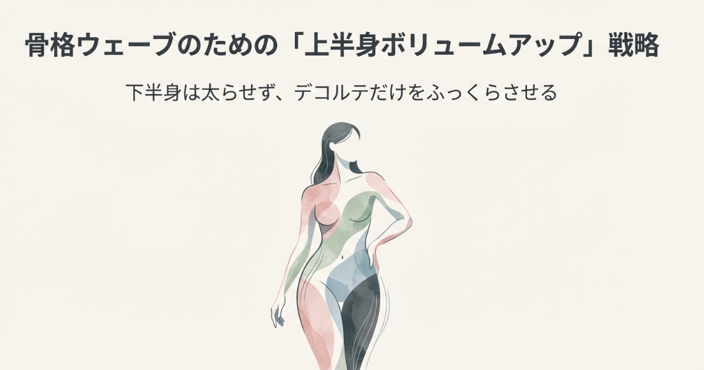 骨格ウェーブ体型の上半身にボリュームを出しメリハリを作るイメージイラスト